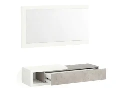 Mueble recibidor con 1 cajón y espejo en blanco mate y gris cemento 95 cm Derek Blanco Artik (Blanco Mate) - Gris Cemento