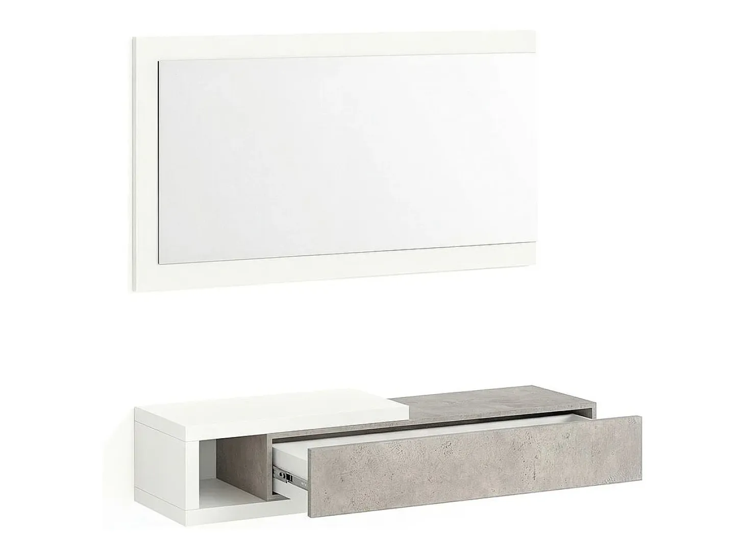 Mueble recibidor con 1 cajón y espejo en blanco mate y gris cemento 95 cm Derek Blanco Artik (Blanco Mate) - Gris Cemento