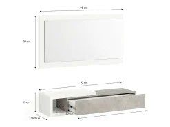 Mueble recibidor con 1 cajón y espejo en blanco mate y gris cemento 95 cm Derek Blanco Artik (Blanco Mate) - Gris Cemento