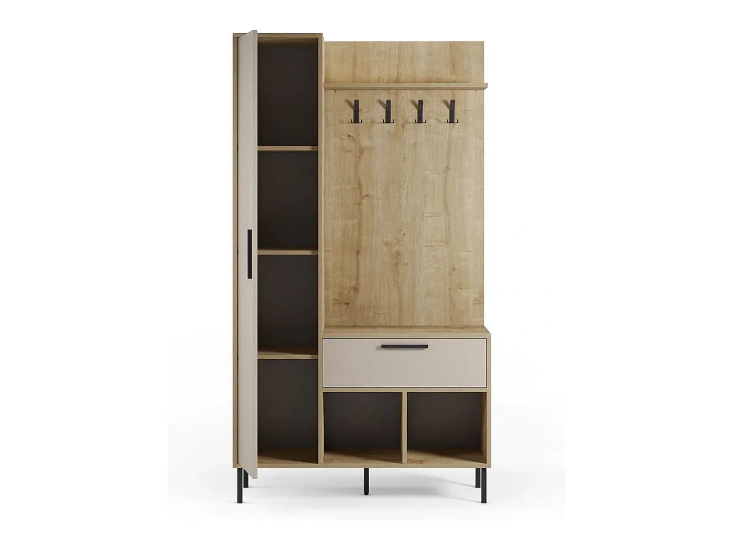Mueble recibidor con perchero Vesta Roble Beige