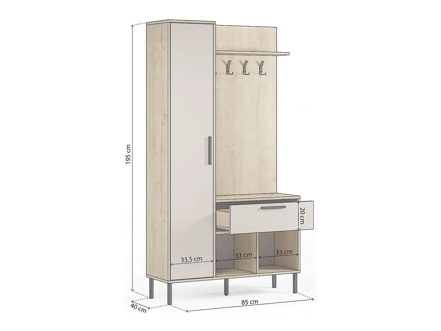 Mueble recibidor con perchero Vesta Roble Beige