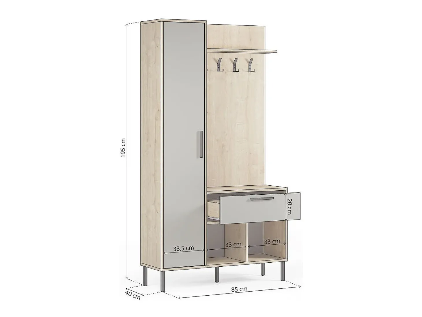 Mueble recibidor con perchero Vesta Roble Verde Gray