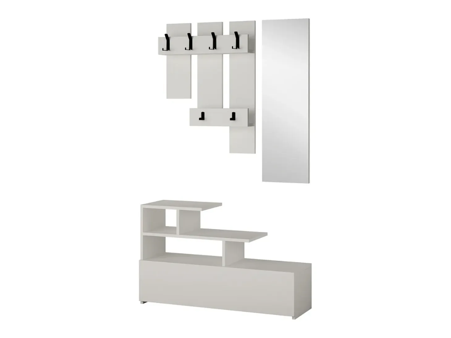 Mueble recibidor efecto madera con perchero, almacenaje y espejo MESTY