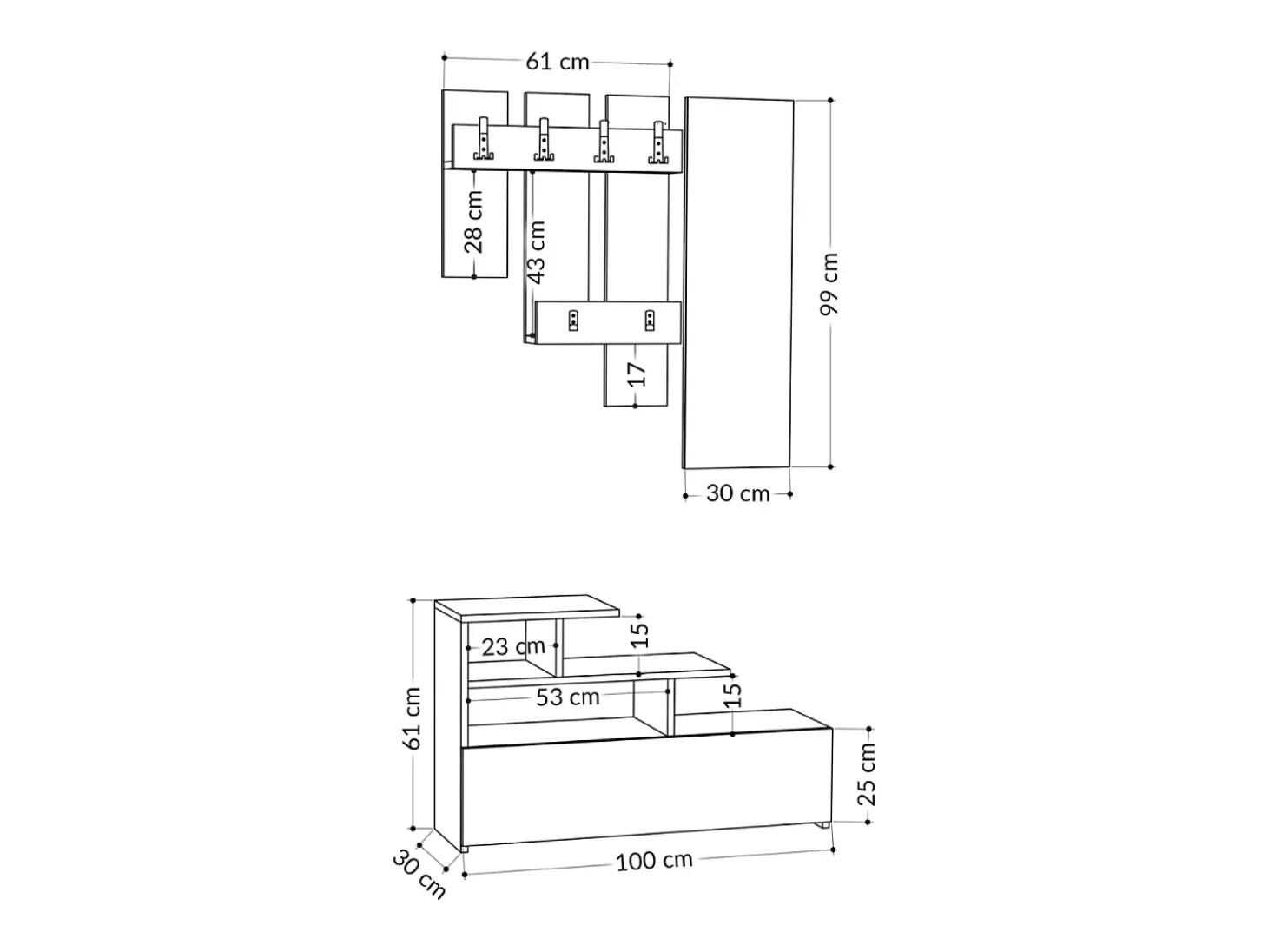 Mueble recibidor efecto madera con perchero, almacenaje y espejo MESTY