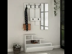 Mueble recibidor efecto madera con perchero, almacenaje y espejo MESTY