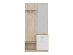 Mueble Recibidor Espejo Sett 1 Cajón 1 Puerta Estante Hueco Blanco Roble 90 cm