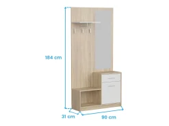 Mueble Recibidor Espejo Sett 1 Cajón 1 Puerta Estante Hueco Blanco Roble 90 cm