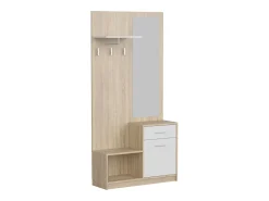 Mueble Recibidor Espejo Sett 1 Cajón 1 Puerta Estante Hueco Blanco Roble 90 cm
