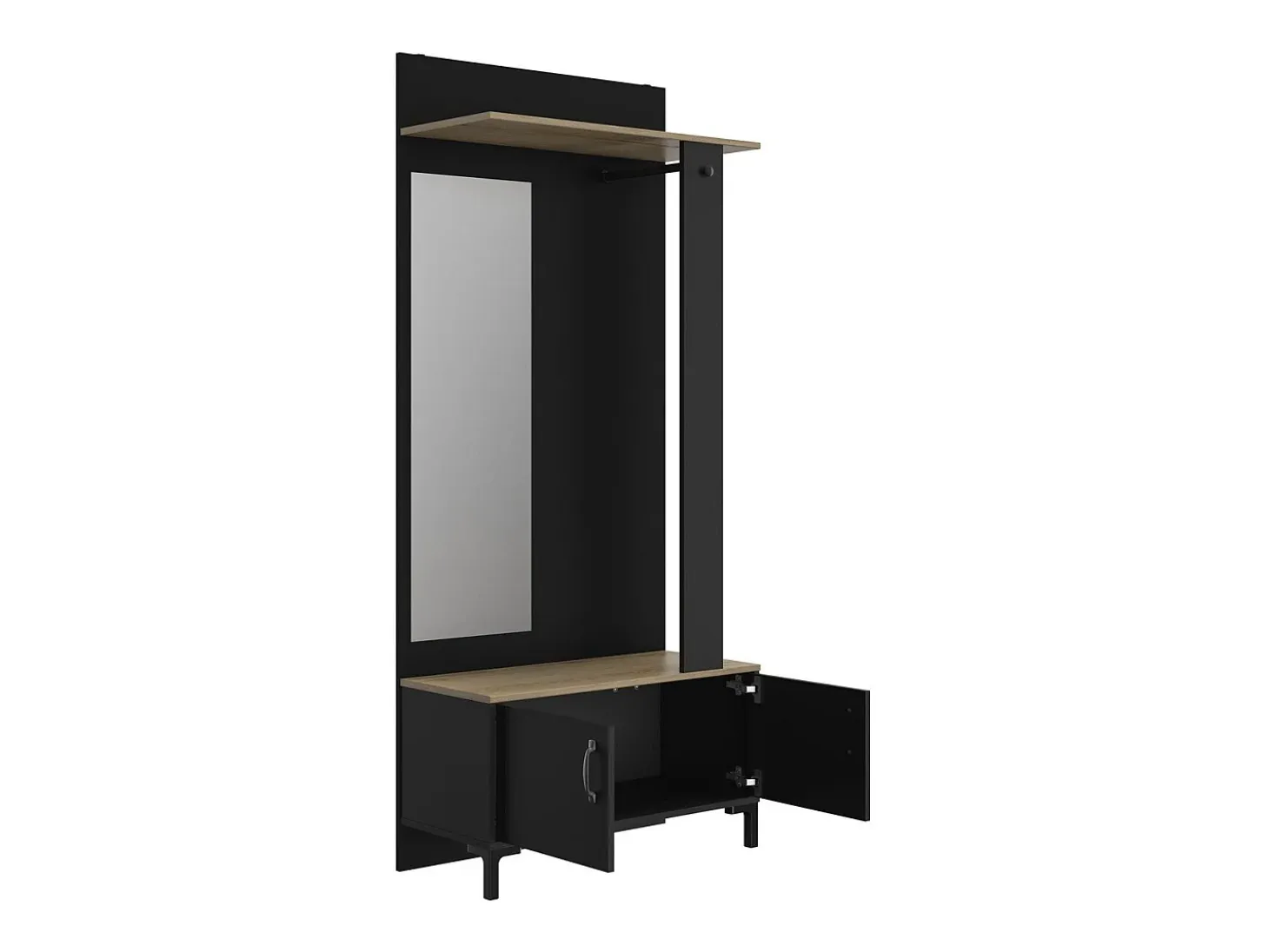 Mueble recibidor negro 2 puertas y un espejo - Fabricación francesa