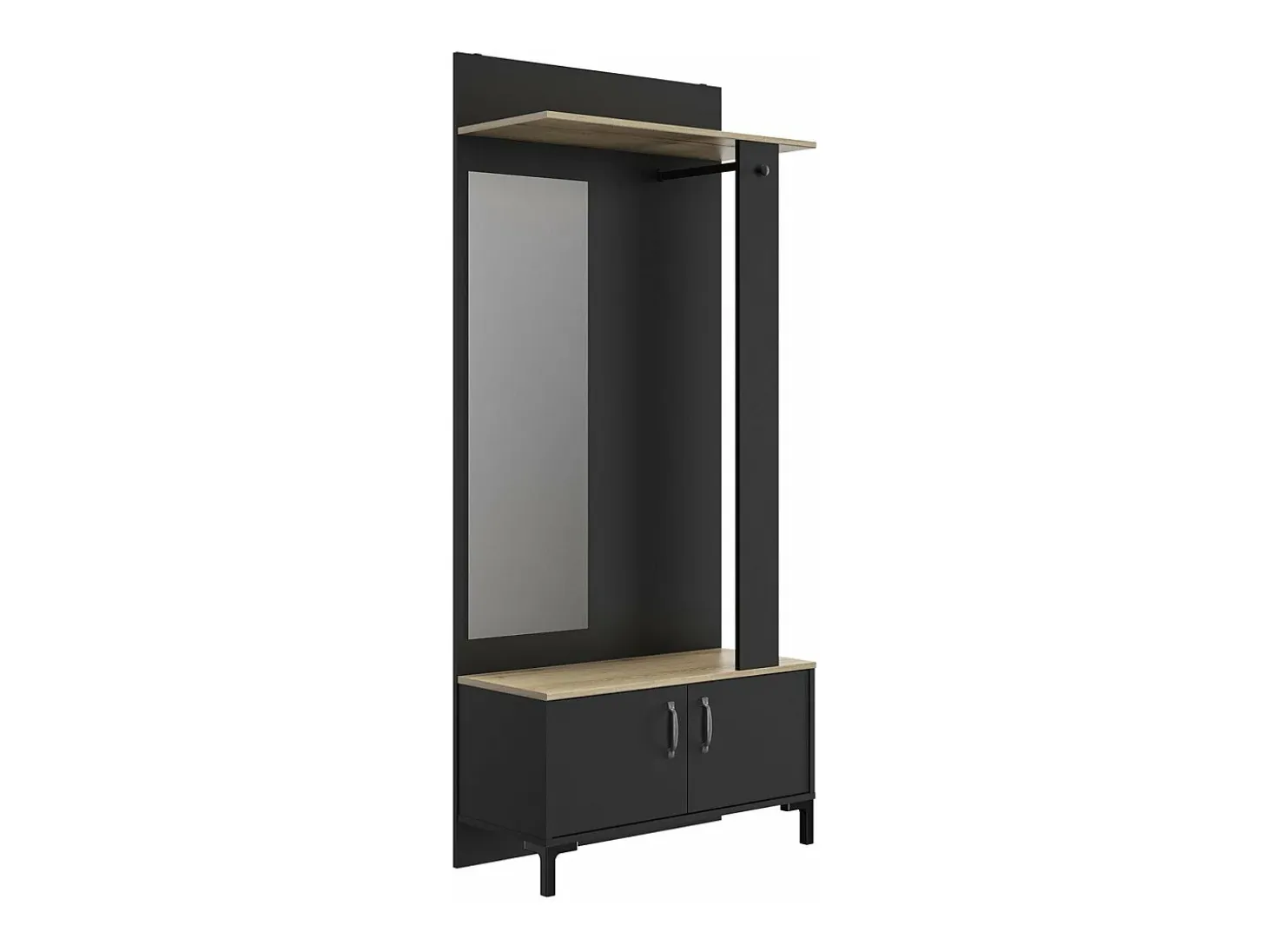 Mueble recibidor negro 2 puertas y un espejo - Fabricación francesa