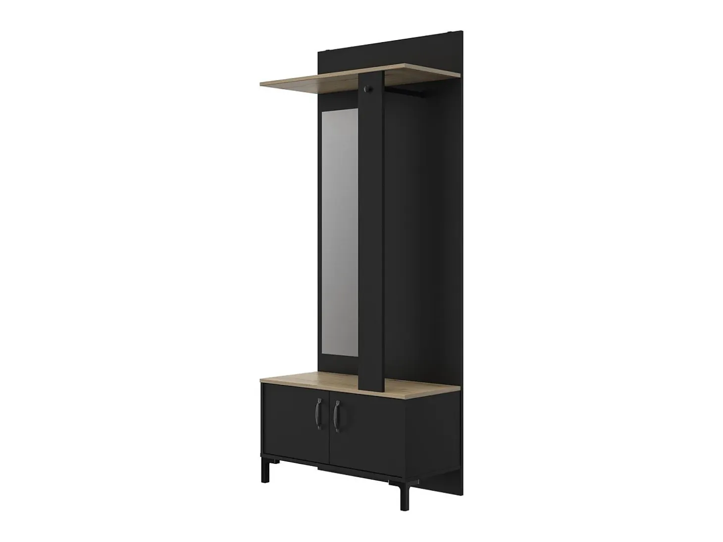 Mueble recibidor negro 2 puertas y un espejo - Fabricación francesa