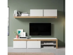 Mueble salón comedor Fly 2 módulos blanco/naturale moderno 200x180x40 cm