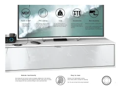 Mueble televisor Lana 140 Mueble de pared para televisión 140 x 29 x 37 cm, Cuerpo en Blanco Mate, Frentes en Roble natural | Gran variedad de colores