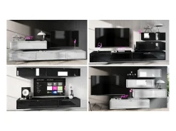 Mueble televisor Lana 140 Mueble de pared para televisión 140 x 29 x 37 cm, Cuerpo en Blanco Mate, Frentes en Roble natural | Gran variedad de colores