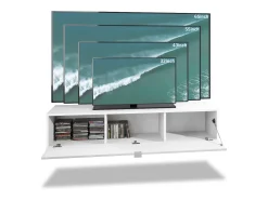 Mueble televisor Lana 140 Mueble de pared para televisión 140 x 29 x 37 cm, Cuerpo en Blanco Mate, Frentes en Roble natural | Gran variedad de colores