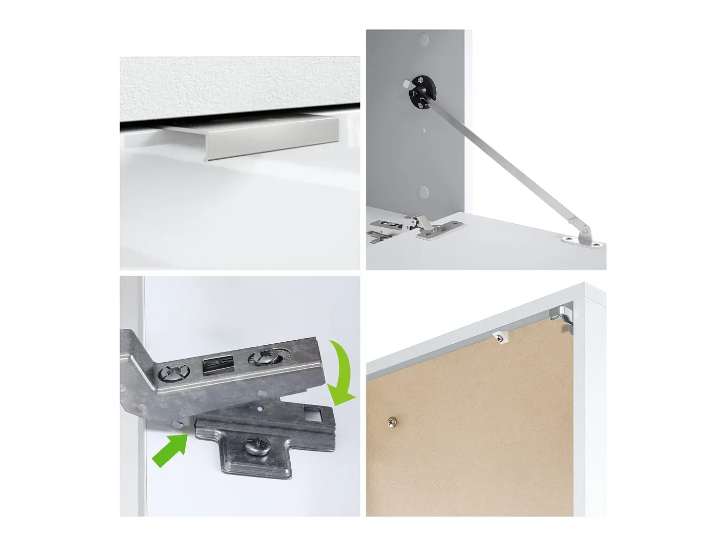 Mueble televisor Lana 140 Mueble de pared para televisión 140 x 29 x 37 cm, Cuerpo en Blanco Mate, Frentes en Gris arena de alto brillo | Gran variedad de colores