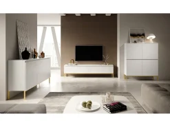 Mueble TV - 150 cm - blanco con patas doradas - BEMMI