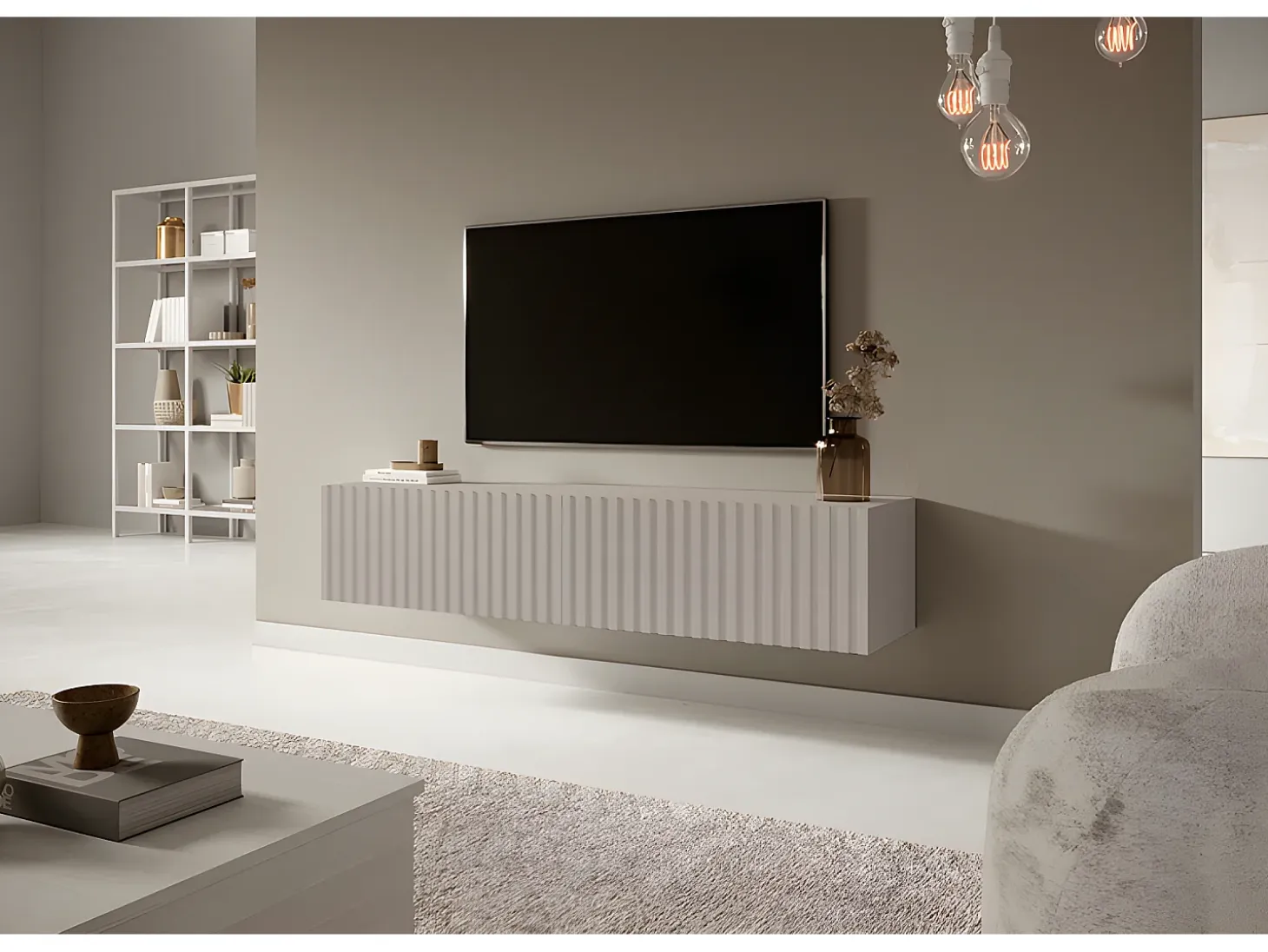 Mueble TV - 140 cm - con frontal laminar - Taupe (Gris-Beige) - TELIRE