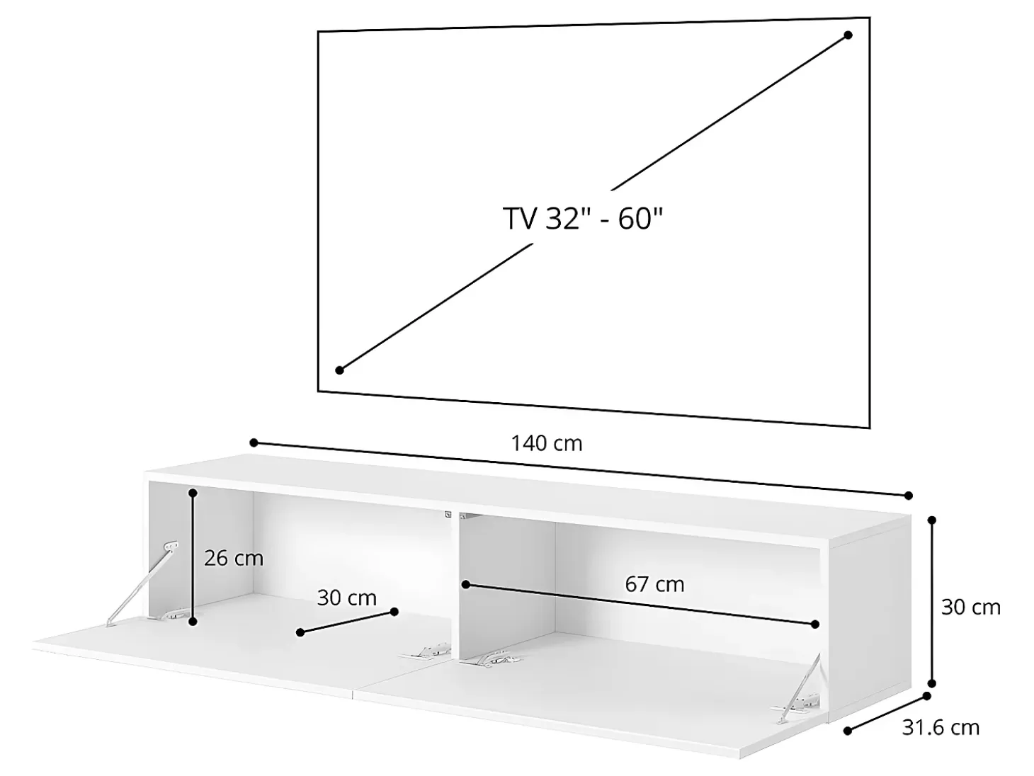 Mueble TV - 140 cm - con frontal laminar - Taupe (Gris-Beige) - TELIRE