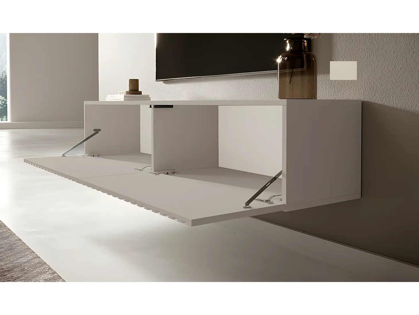 Mueble TV - 140 cm - con frontal laminar - Taupe (Gris-Beige) - TELIRE