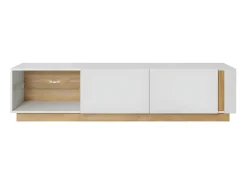 Mueble TV - 2 puertas y 2 estantes - Con LEDs - Blanco brillante y roble - MURARI
