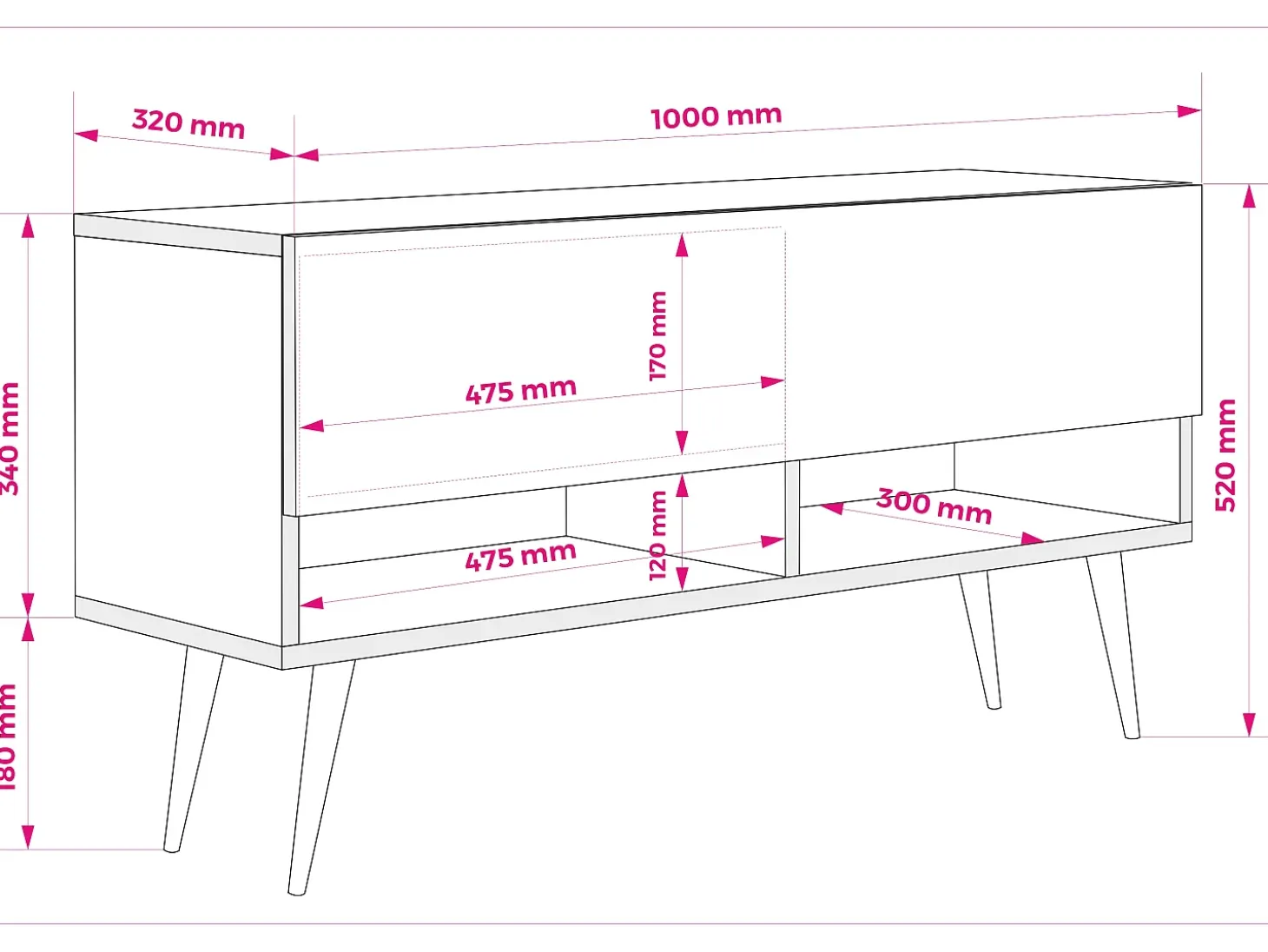 Mueble TV 200 (2 x 100) cm Blanco Mate, 200 × 32 × 34 cm