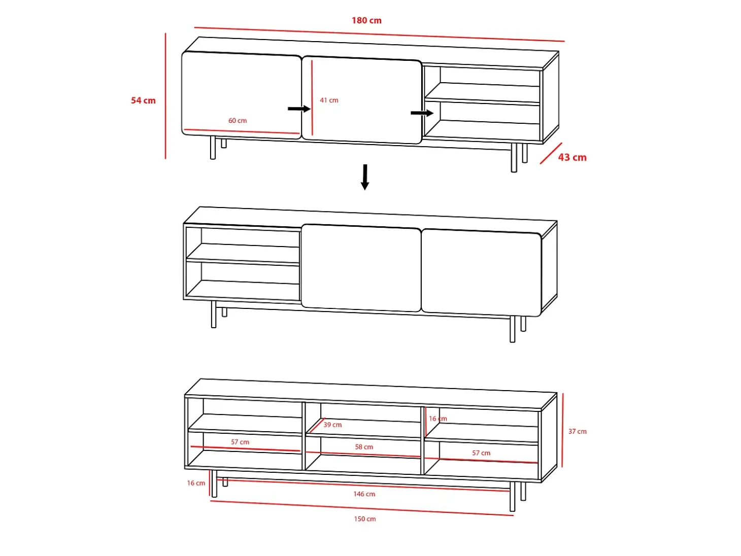 Mueble TV - A54cm x L180cm x F43cm - roble y blanco - Printed
