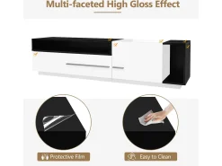 Mueble TV 170 cm - 1 cajón grande y 3 compartimentos - Blanco y Negro