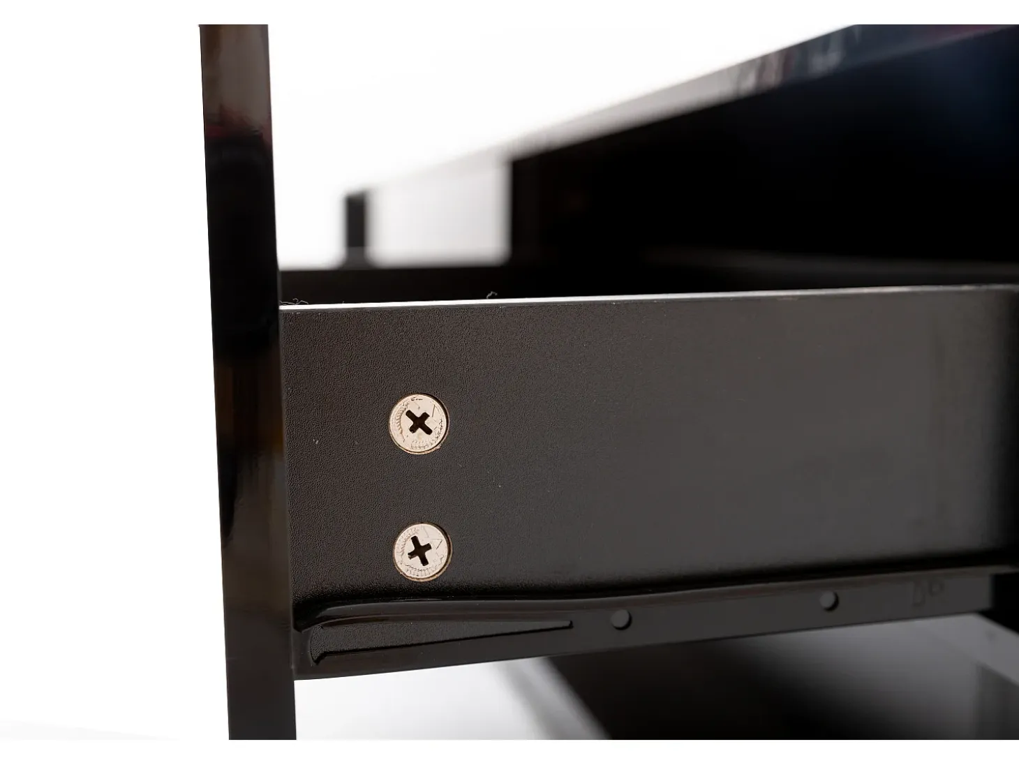 Mueble TV 170 cm - 2 cajones y estantes de cristal - LEDs - negro brillo