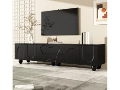 Mueble TV 180×40×42 cm - 2 cajones y 4 puertas - patas de madera maciza - paneles de partículas - negro