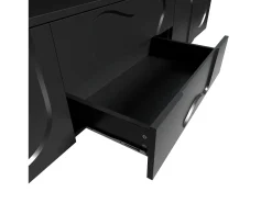 Mueble TV 180×40×42 cm - 2 cajones y 4 puertas - patas de madera maciza - paneles de partículas - negro