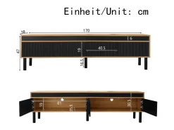 Mueble TV 170×38×47,7 cm - 3 puertas - MDF + paneles de partículas - natural + negro