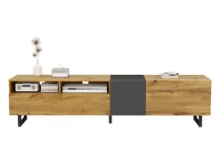 Mueble TV 170×36,5×42 cm - 3 puertas - 2 compartimentos de almacenamiento - Patas de metal en U - Aspecto madera - Natural