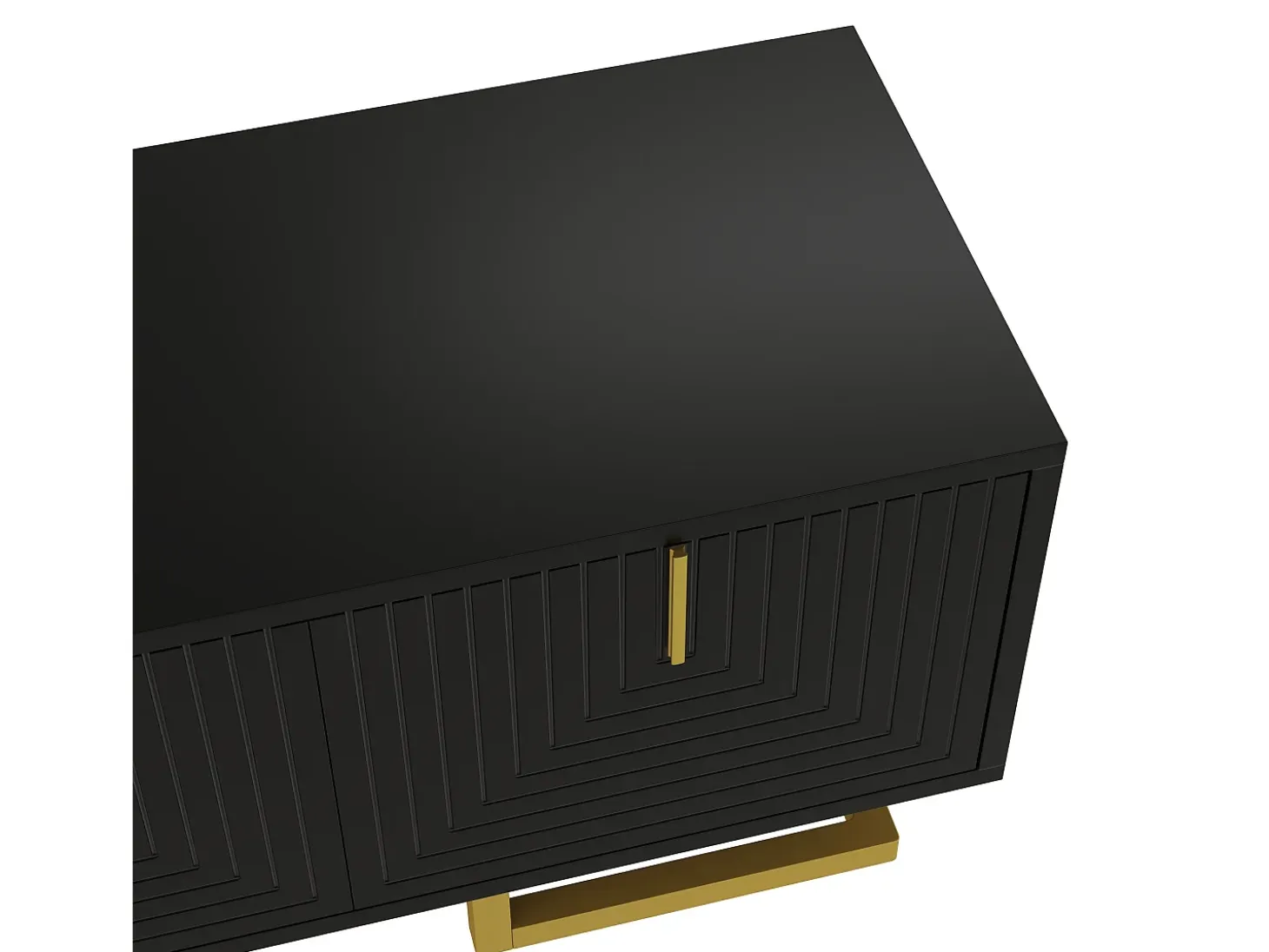 Mueble TV 160×38×44,5 cm - 4 puertas - Tiradores y patas dorados - Paneles de partículas - negro