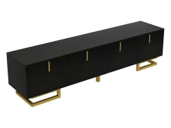 Mueble TV 160×38×44,5 cm - 4 puertas - Tiradores y patas dorados - Paneles de partículas - negro
