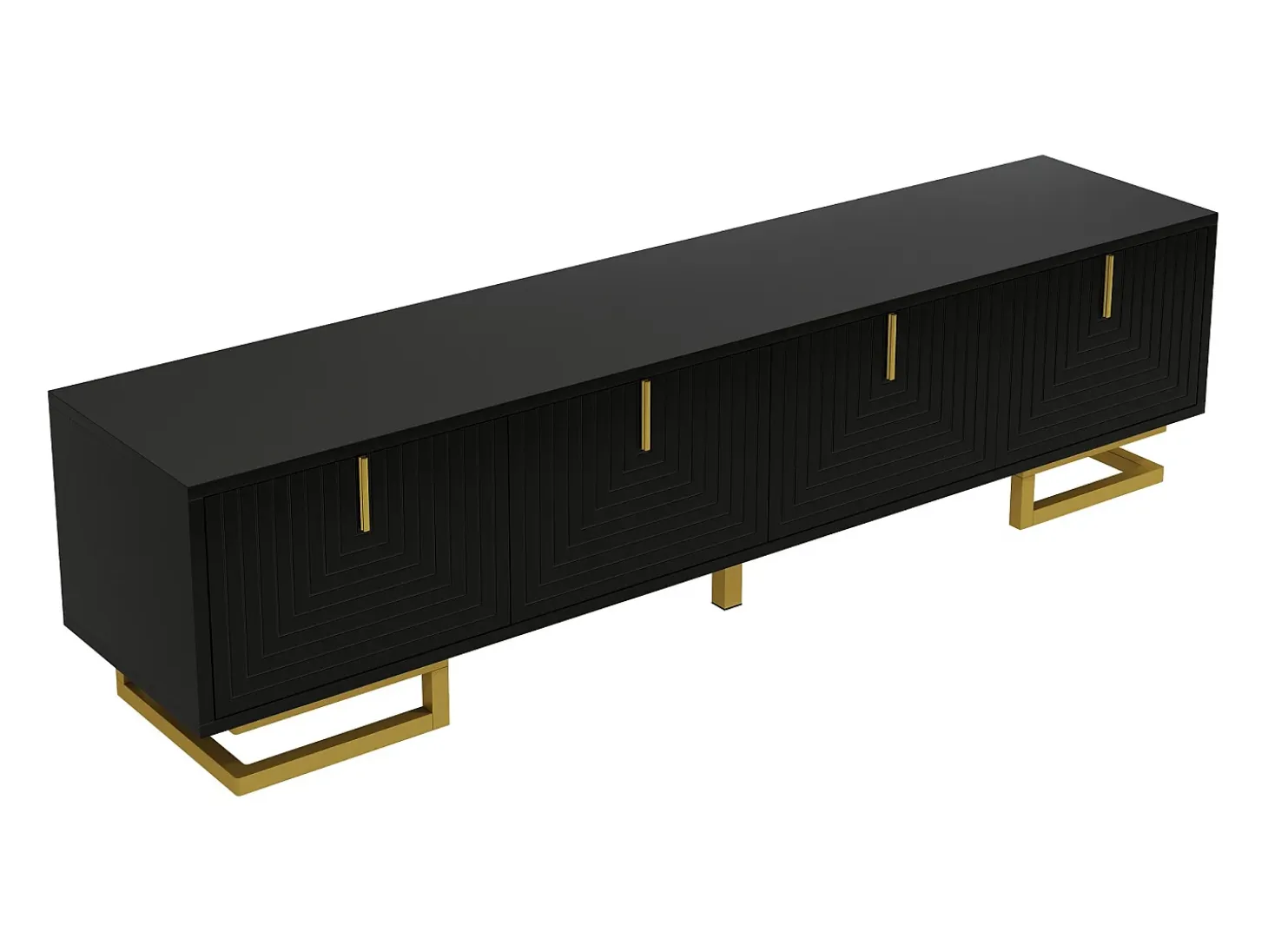 Mueble TV 160×38×44,5 cm - 4 puertas - Tiradores y patas dorados - Paneles de partículas - negro