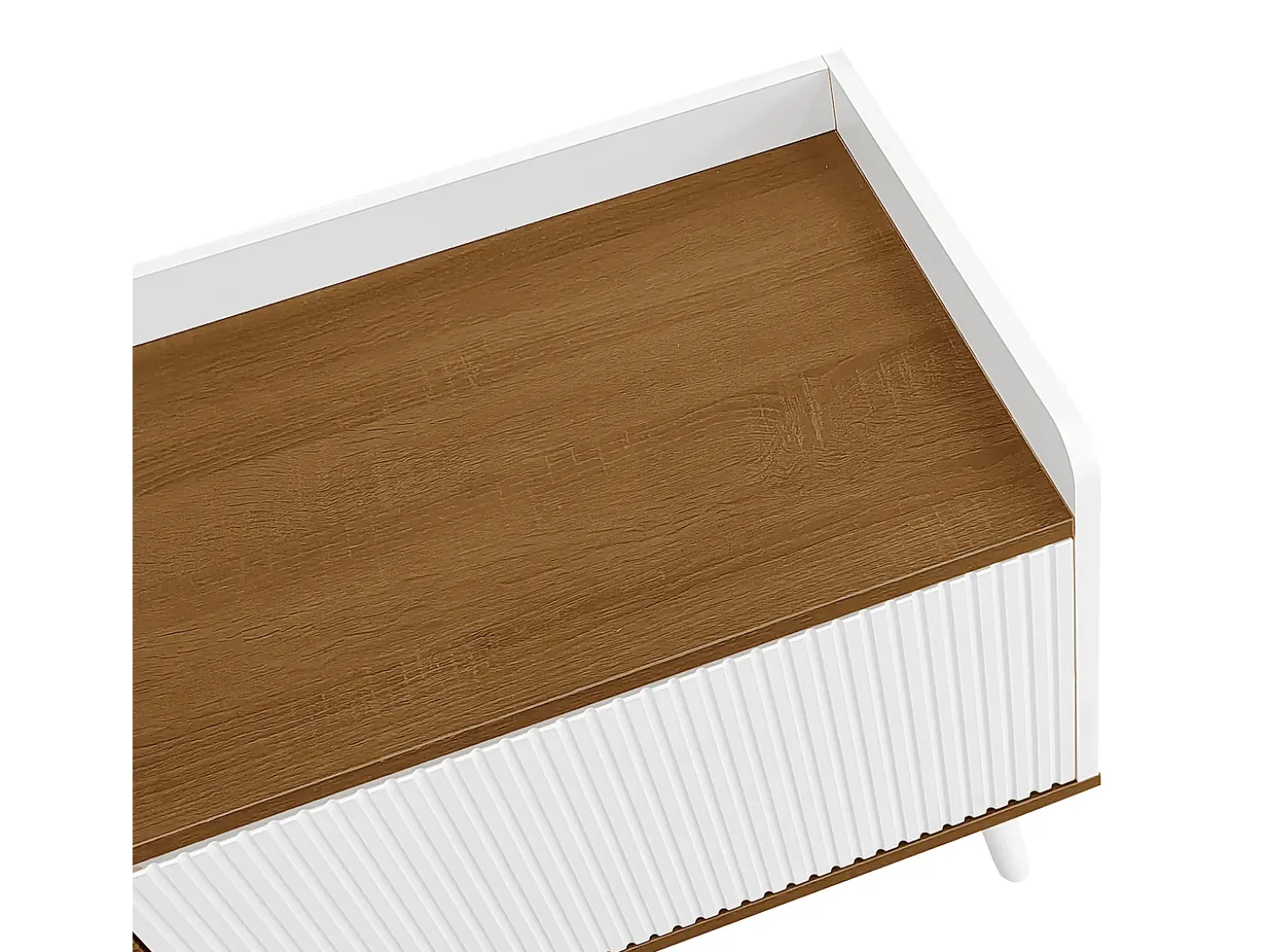 Mueble TV 160×39×49,5 cm - 3 puertas - Aspecto madera - MDF + Paneles de partículas - Blanco + Natural