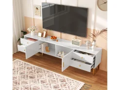 Mueble TV 175 cm - 2 puertas texturizadas y 4 cajones - en MDF - Blanco