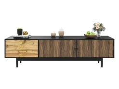 Mueble TV 180×38×50 cm - 2 puertas y 3 cajones - MDF + paneles de partículas - Negro + Natural