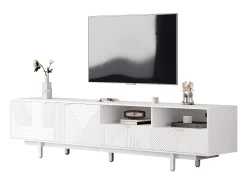 Mueble TV 200 cm - con 3 compartimentos y 2 cajones - TV de 90 pulgadas de capacidad máxima - Blanco