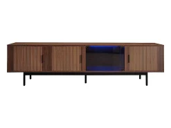 Mueble TV 200 cm - con LED y puerta de vidrio - MDF y panel de partículas - Natural