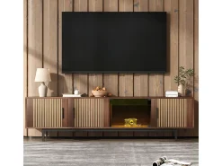 Mueble TV 200 cm - con LED y puerta de vidrio - MDF y panel de partículas - Natural