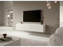 Mueble TV 140 cm Blanco con frontal laminar - Telire
