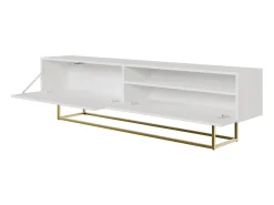 Mueble TV - con compartimento abierto - 175 cm - blanco con patas de metal dorado - VELDIO