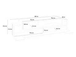 Mueble TV 4 estantes y 3 puertas abatibles 200 cm diseño moderno Corona Low Report
