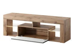 Mueble TV - para la sala de estar - 140 cm de ancho - roble lancaster / gris brillo - con iluminación LED - Bianko