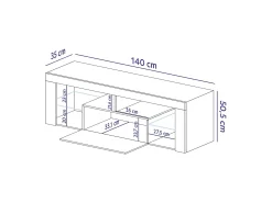 Mueble TV - para la sala de estar - 140 cm de ancho - roble lancaster / gris brillo - con iluminación LED - Bianko