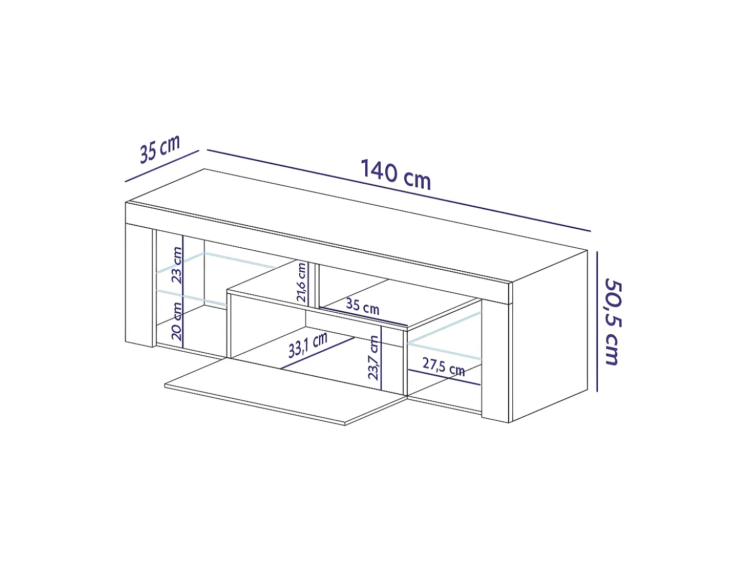 Mueble TV - para la sala de estar - 140 cm de ancho - roble lancaster / gris brillo - con iluminación LED - Bianko
