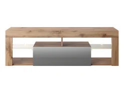 Mueble TV - para la sala de estar - 140 cm de ancho - roble lancaster / gris brillo - con iluminación LED - Bianko