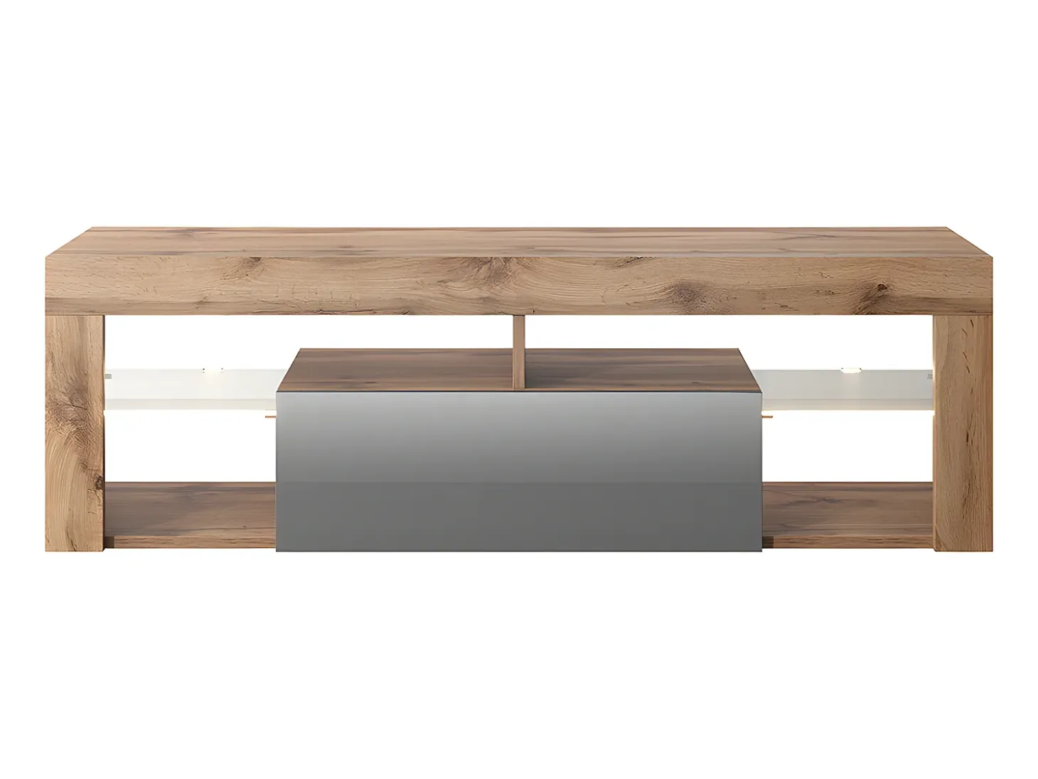 Mueble TV - para la sala de estar - 140 cm de ancho - roble lancaster / gris brillo - con iluminación LED - Bianko